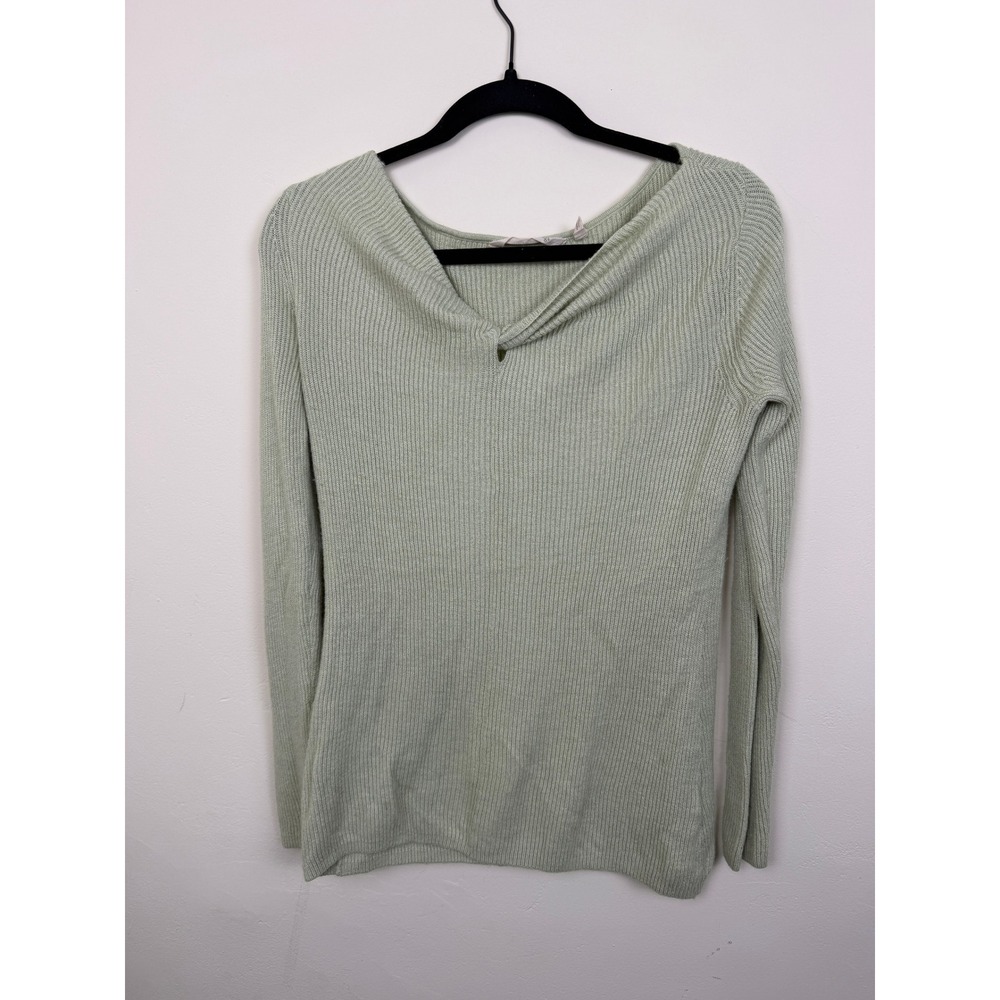 Soft Surroundings Sage Green Ribbed Knit Crossover Keyhole Sweater Medium